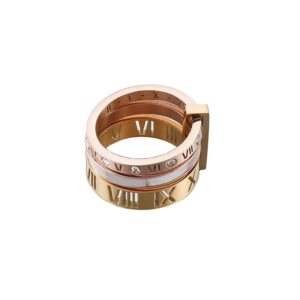 PAMTIER Women's Stainless Steel with Zirconia Roman Numerals 3 in 1 Ring White Abalone Shell Inlay Rotatable Wedding Band Rose + Gold Size 7.5