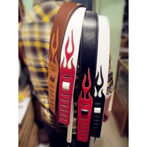 YUEKO Personality Leather Red Flame Series Guitar Strap Strap For Guitar Bass Guitar Accessories (A5-Black Flame)