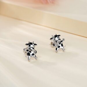 925 Sterling Silver Animal Earrings Hypoallergenic Cow Bunny Unicorn Ladybug Sloth Dragonfly Stud Earrings for Women Jewelry Gifts (Cow)