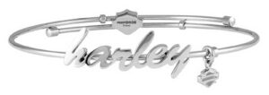 harley-davidson women's cursive harley bangle bracelet, stainless steel hsb0133