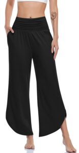 ueu women's wide leg yoga pants high waisted comfy dance sweatpants loose casual soft lounge joggers for women with pockets (black, s)