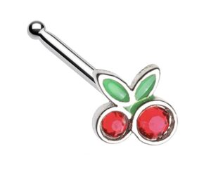 amelia fashion 20 gauge pretty please with a cherry nose stud ring 316l surgical steel (red/silver)