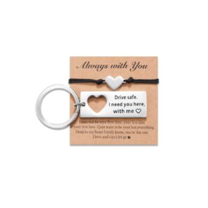 Tarsus Drive Safe Keychain Boyfriend Gifts from Girlfriend Wife Matching Keychain Heart Bracelet Set Gifts for Couples Him Husband Men Fathers Day Valentines Day