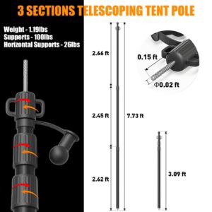 WILDROAD Tarp Poles Tent Poles Canopy Poles 7.7 ft, Telescoping Aluminum Poles with Non-Slip Aluminum Cone Bottom, Portable and Lightweight Camping Gear for Camping and Awnings, Set of 2