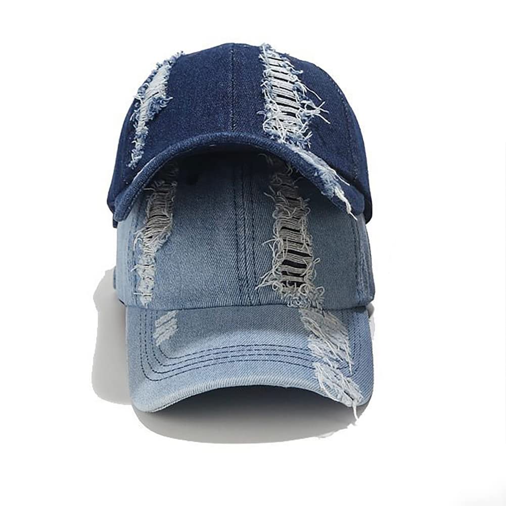 XYIYI Denim Dark Blue Vintage Washed Distressed Baseball Cap Adjustable Cotton Jean Dad Hat for Women Mens