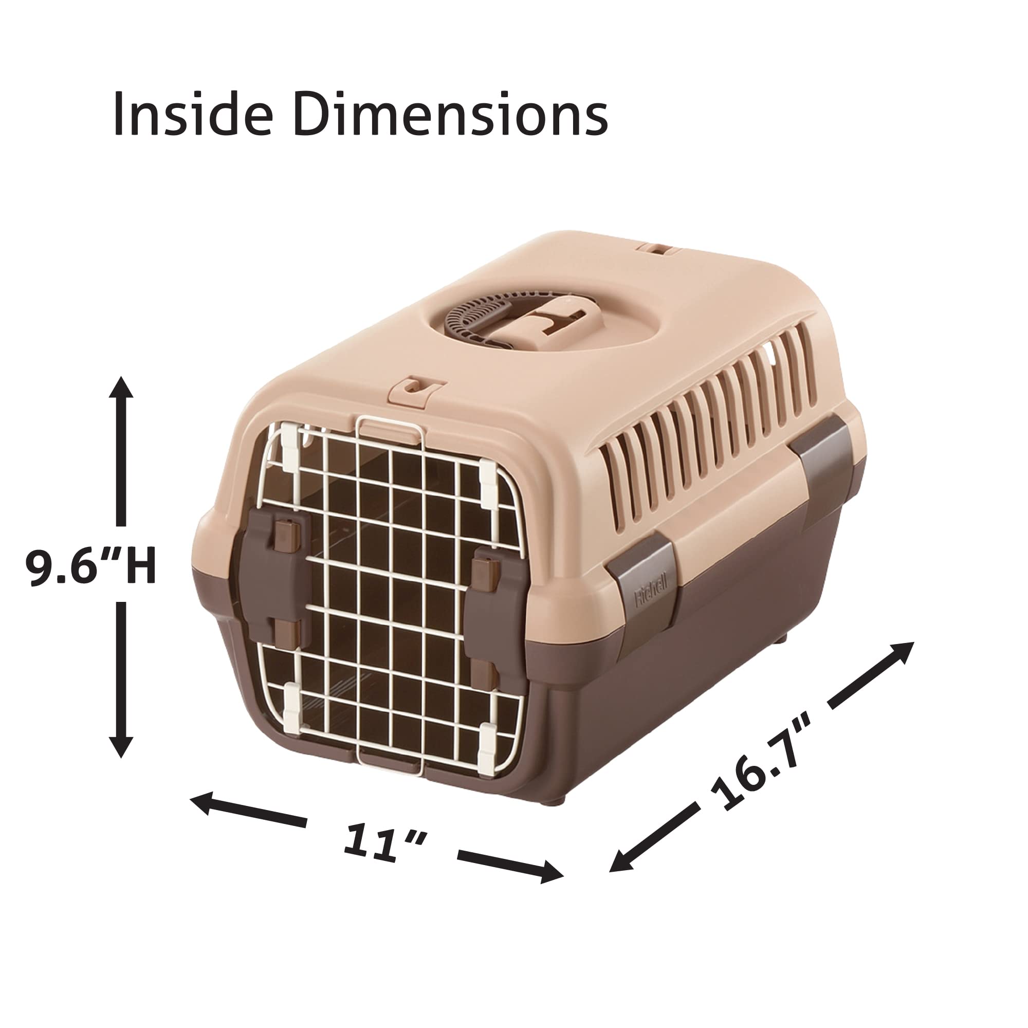 Richell Pet Travel Carrier Size Small in Brown, Travel Carrier or Crate for Dogs & Cats up to 11 lbs.