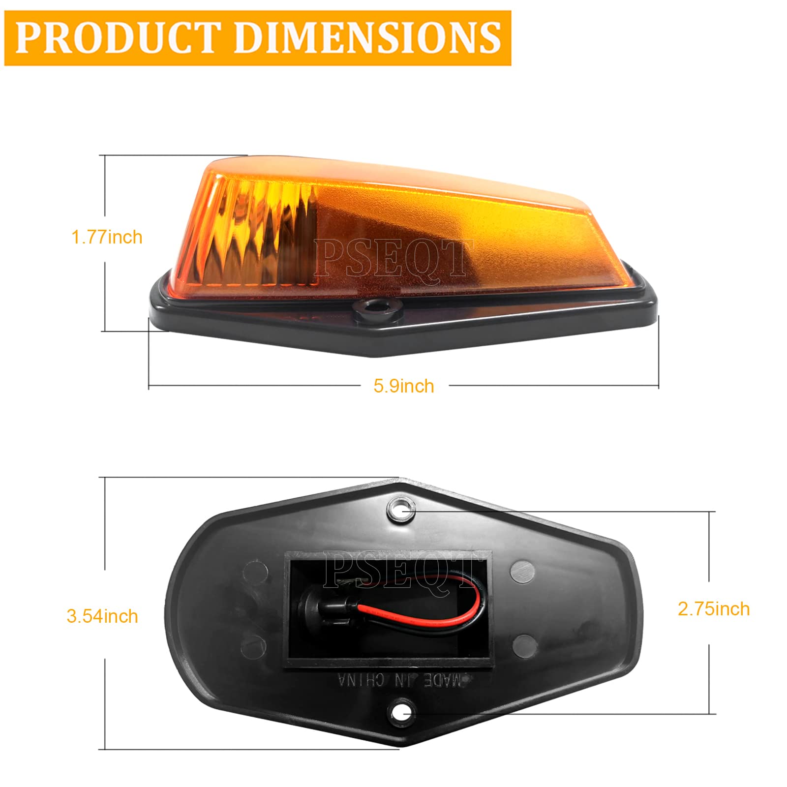 PSEQT 5Pcs Cab Roof Marker Lights Amber LED Top Clearance Marker Light Compatible with F150 F250 F350 1980-1997 Super Duty Pickup Trucks 12V Signal Running Lights with Amber Cover & T10 LED