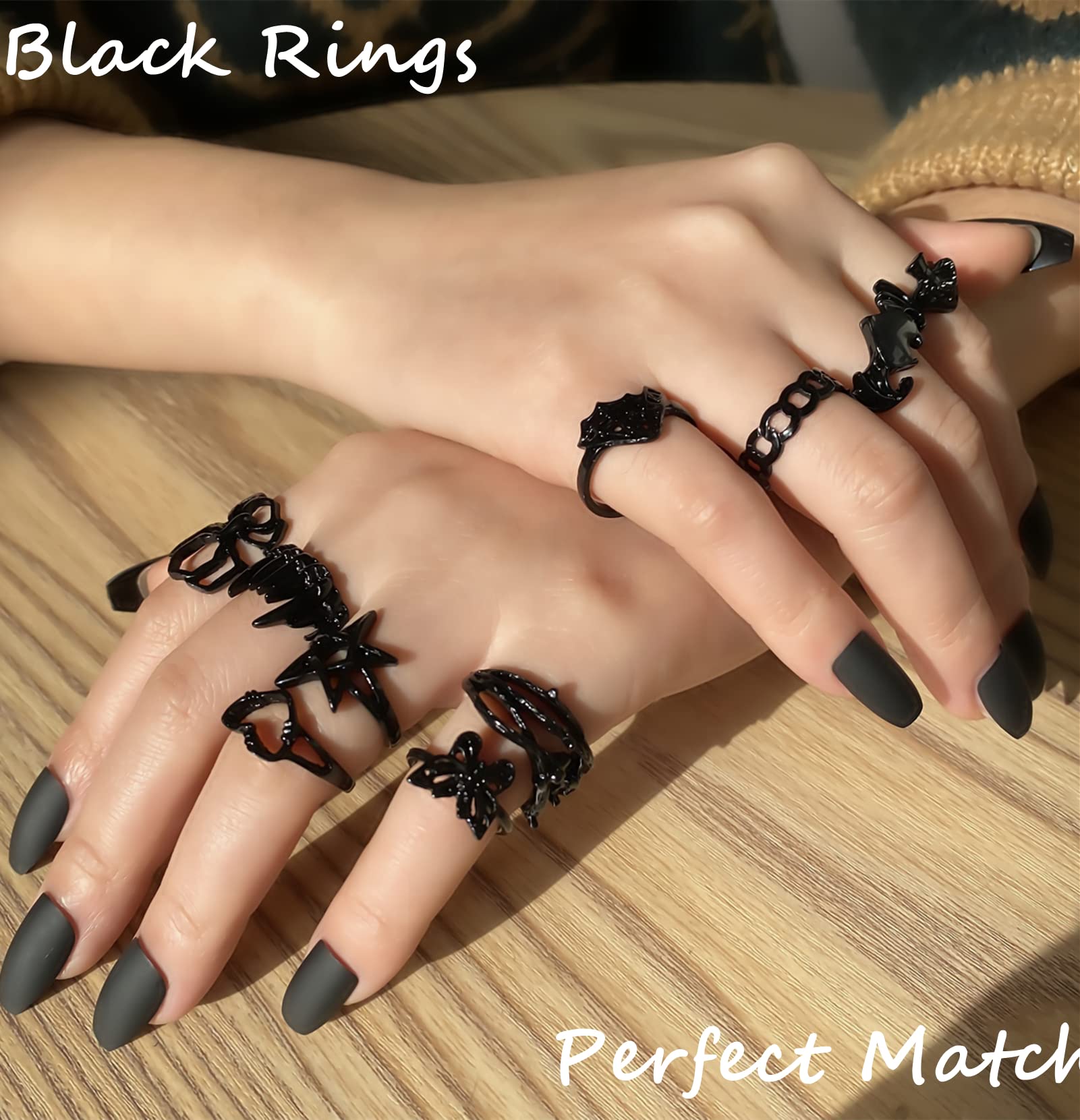 IF ME Rings Set - 20 PCS Black Gothic Vintage Rings, Y2K Snake Claw Rings, Open Butterfly Star Stacking Ring Jewelry, for Men Women Boys (Black 1, Size 5-9)