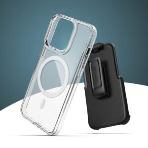 Encased Clear-Back for iPhone 13 Pro Belt Clip Case Magsafe Compatible Phone Case with Holster (2021)