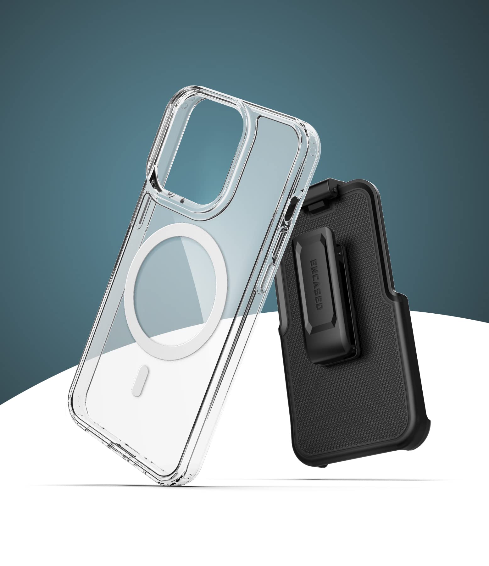 Encased Clear-Back for iPhone 13 Pro Belt Clip Case Magsafe Compatible Phone Case with Holster (2021)