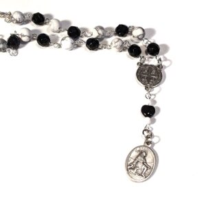 St. Rocco White Howlite & Jet Black Car/Vehicle Rosary