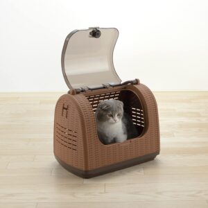 Richell Faux Wicker Pet Carrier, Travel Carrier for Small Dog and Cat with Clear Top Door