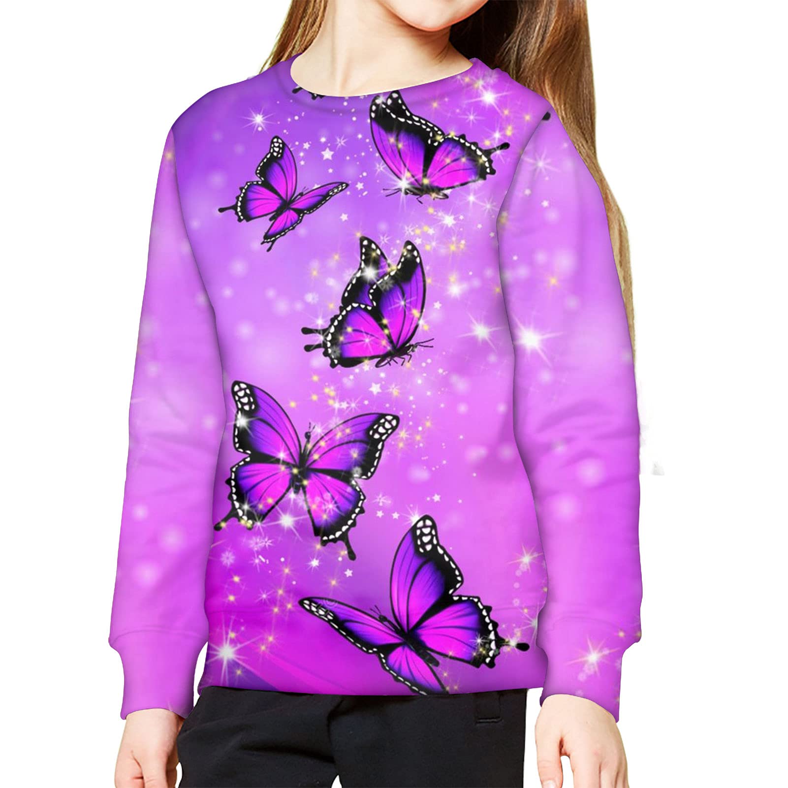 ZPINXIGN Girls Fall Outfits Crewneck Sweatshirts Butterfly Galaxy Kids Sweater Birthday Shirts for Teen Big Girl 11-13 Years Old Youth Juniors School Sport Jumper Active T-shirts Cute Pullover