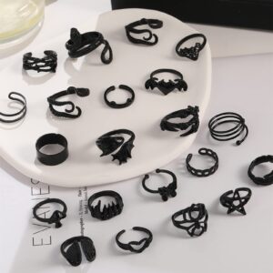 IF ME Rings Set - 20 PCS Black Gothic Vintage Rings, Y2K Snake Claw Rings, Open Butterfly Star Stacking Ring Jewelry, for Men Women Boys (Black 1, Size 5-9)