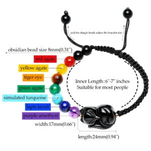 Jewever 7 Chakra Bracelet for Women Fox Black Obsidian Crystals and Gemstones Braided Rope Natural Stone Yoga Meditation Beads Bangle