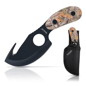 Maxam All in One Fixed Blade Skinning Knife with Gut-Hook, Camo, Full Tang, 7 Inch Knife Includes Nylon Sheath