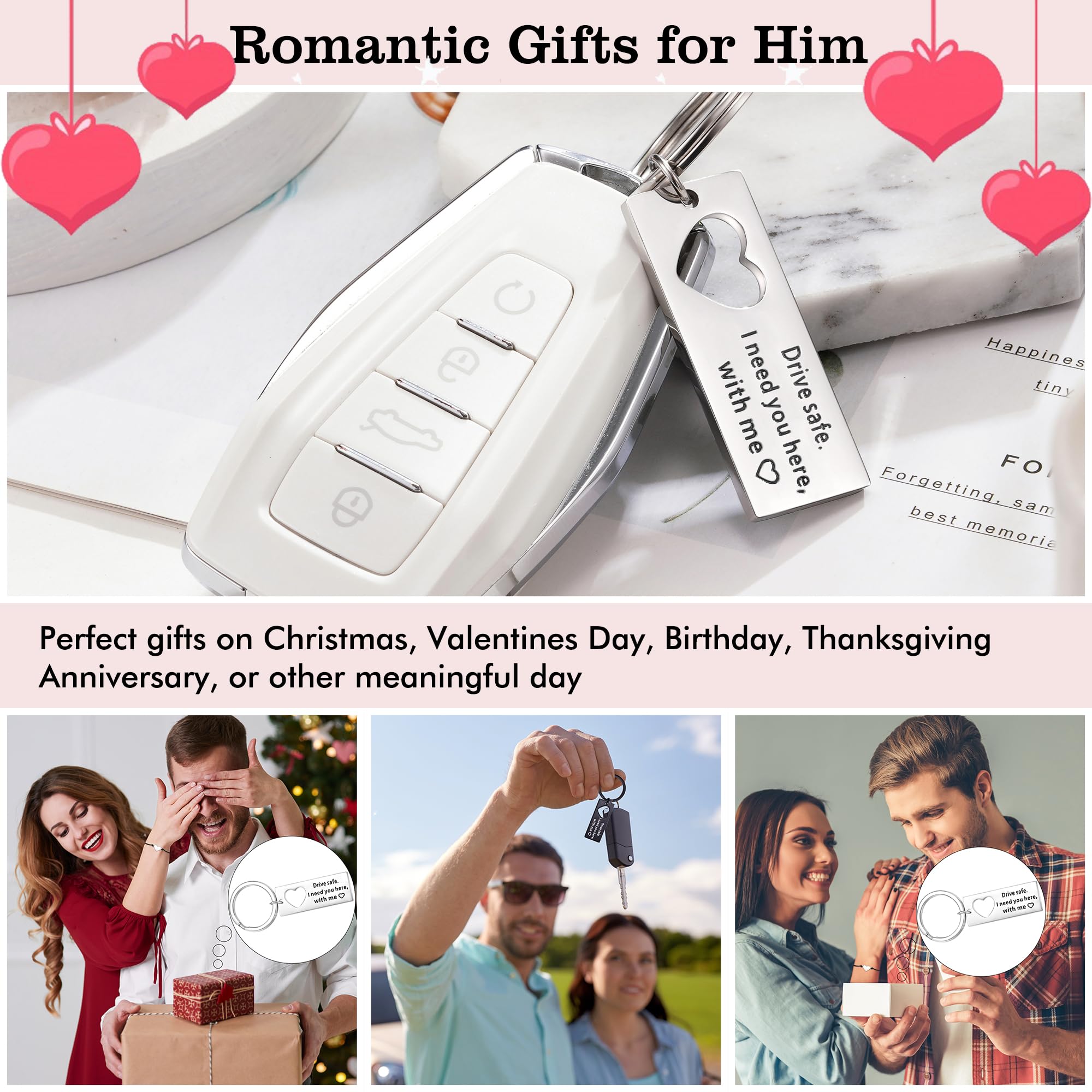 Tarsus Drive Safe Keychain Boyfriend Gifts from Girlfriend Wife Matching Keychain Heart Bracelet Set Gifts for Couples Him Husband Men Fathers Day Valentines Day