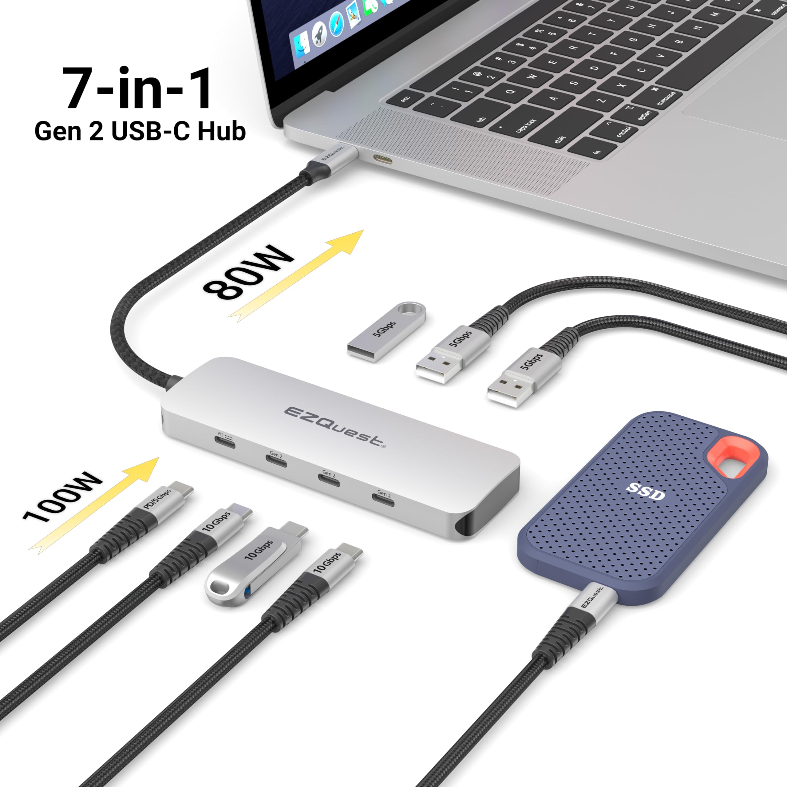 EZQuest USB C Hub Docking Station 7 in 1 with 3 Gen 2 10Gbs USB C Ports, 3 USB A 3.0 Ports, 1 USB C Power Delivery 3.0 with 5Gbs Data, Compatible with MacBook/Dell/HP/Lenovo Laptops