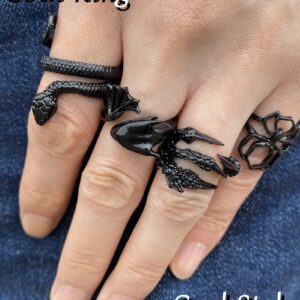 IF ME Rings Set - 20 PCS Black Gothic Vintage Rings, Y2K Snake Claw Rings, Open Butterfly Star Stacking Ring Jewelry, for Men Women Boys (Black 1, Size 5-9)