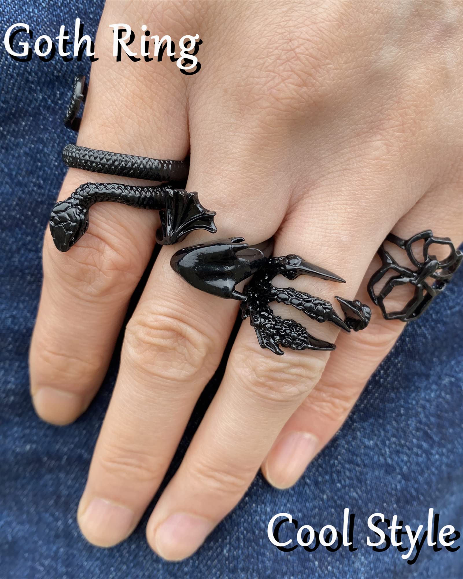 IF ME Rings Set - 20 PCS Black Gothic Vintage Rings, Y2K Snake Claw Rings, Open Butterfly Star Stacking Ring Jewelry, for Men Women Boys (Black 1, Size 5-9)