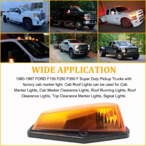 PSEQT 5Pcs Cab Roof Marker Lights Amber LED Top Clearance Marker Light Compatible with F150 F250 F350 1980-1997 Super Duty Pickup Trucks 12V Signal Running Lights with Amber Cover & T10 LED