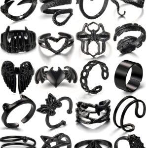 IF ME Rings Set - 20 PCS Black Gothic Vintage Rings, Y2K Snake Claw Rings, Open Butterfly Star Stacking Ring Jewelry, for Men Women Boys (Black 1, Size 5-9)