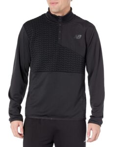 new balance men's nb heatloft 1/4 button snap top long sleeve, black, medium