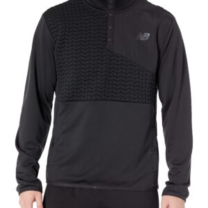 New Balance Men's NB Heatloft 1/4 Button Snap Top Long Sleeve, Black, Medium