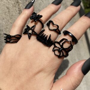 IF ME Rings Set - 20 PCS Black Gothic Vintage Rings, Y2K Snake Claw Rings, Open Butterfly Star Stacking Ring Jewelry, for Men Women Boys (Black 1, Size 5-9)