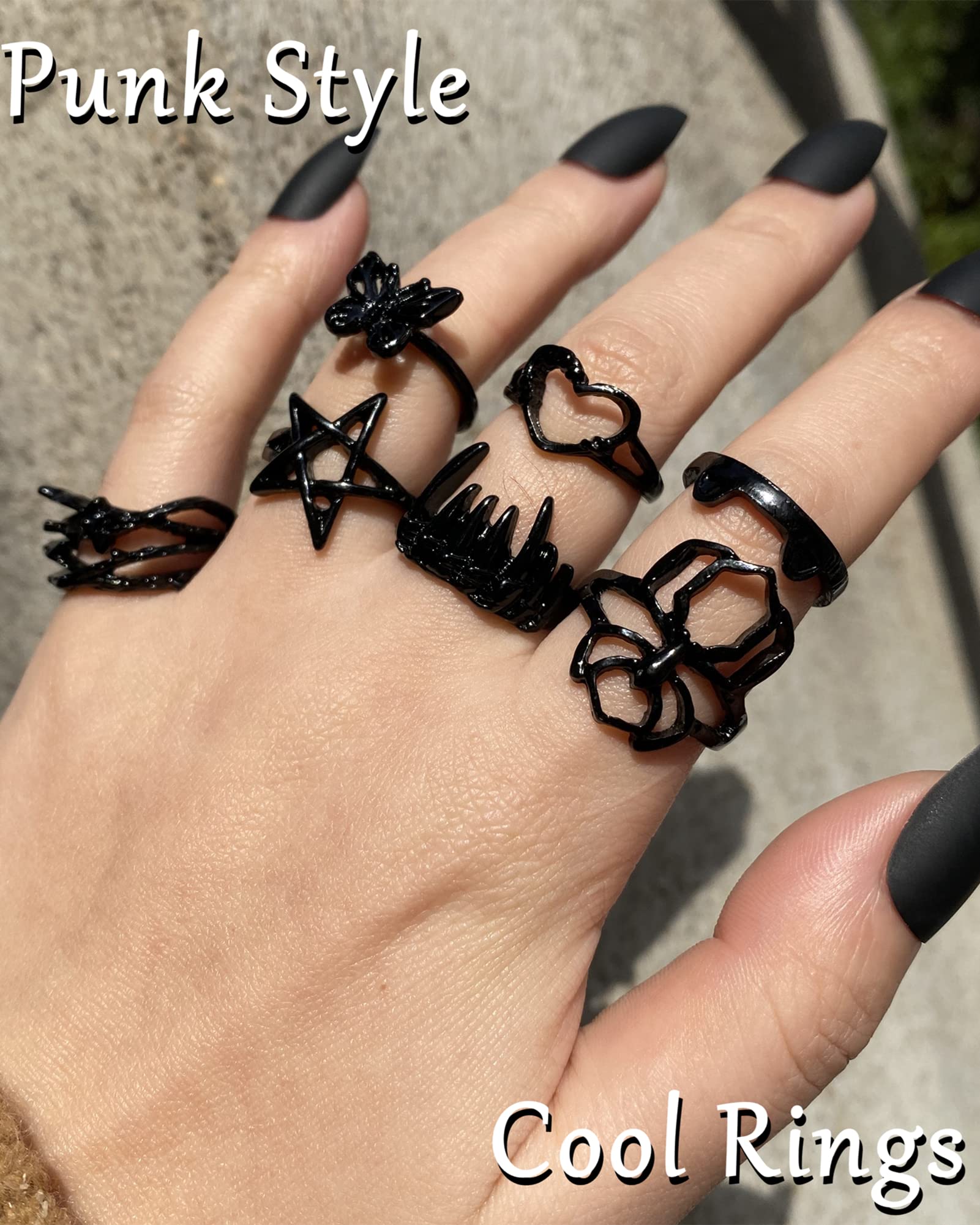 IF ME Rings Set - 20 PCS Black Gothic Vintage Rings, Y2K Snake Claw Rings, Open Butterfly Star Stacking Ring Jewelry, for Men Women Boys (Black 1, Size 5-9)