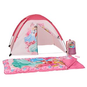 Exxel Outdoors Disney Princess Kids Camp Set - Tent, Backpack, Sleeping Bag and Flashlight - 4 Piece Indoor/Outdoor Princess Kids Set,Multi,D-4SLGFL20PRN