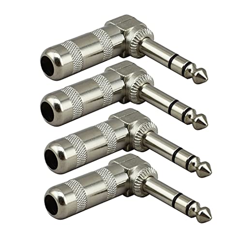 HUASEN Stereo Plug 1/4" Audio Plugs 6.35mm Plug TRS Male 1/4 inch Solder Type Stereo Plug Right Angle Design Connector for DJ Mixer Cables Guitar Cables Phono Patch Cable Microphone Cables（4pack）