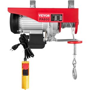 VEVOR Electric Hoist with 14ft Control, 1320LBS Electric Winch, 110V Electric Hoist with Remote Control & Single/Double Slings for Lifting in Factories, Warehouses, Construction Site, Mine Filed