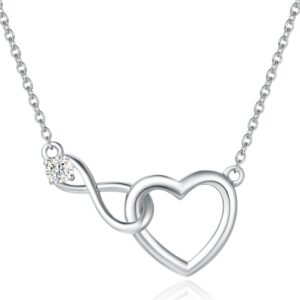 FANCIME Infinity Heart Necklace 925 Sterling Silver Cubic Zirconia CZ Simulated Diamond Infinity Love Pendant Necklaces Fine Jewelry Anniversary Birthday Gifts for Women Mom Her