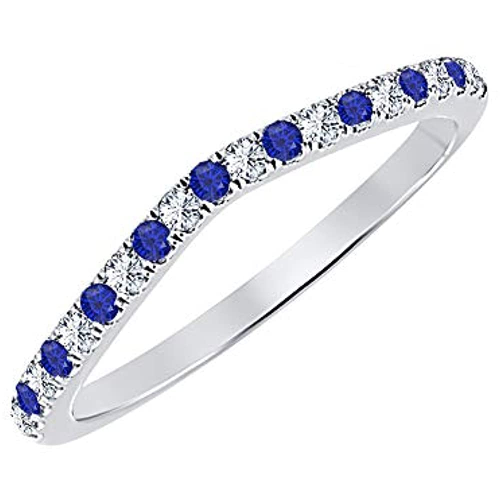 Half Eternity Round Cut Created- Blue Sapphire & Cubic zirconia 14k White Gold Over Sterling Silver Wedding curved Band Ring Women's Promise Ring For Women's