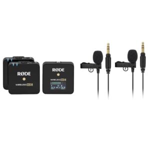 rode go ii dual channel wireless microphone system, series iv 2.4ghz digital transmission, 128-bit encryption, 3.5mm trs analog output, usb-c and ios compatible