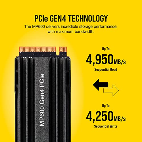 Corsair Force Series MP600 1TB M.2 NVMe PCIe Gen4 2 SSD (Up to 4,950MB/s Sequential Read and 4,000MB/s Sequential Write Speeds, High-density 3D TLC NAND, Up to 1,800TB Written) Black