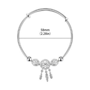 Luckilemon Silver Dream Catcher Tassel Feather Charm Bracelet Bangle Adjustable Mother's Day Jewelry Gift Birthday Christmas Gifts for Women Mom Wife