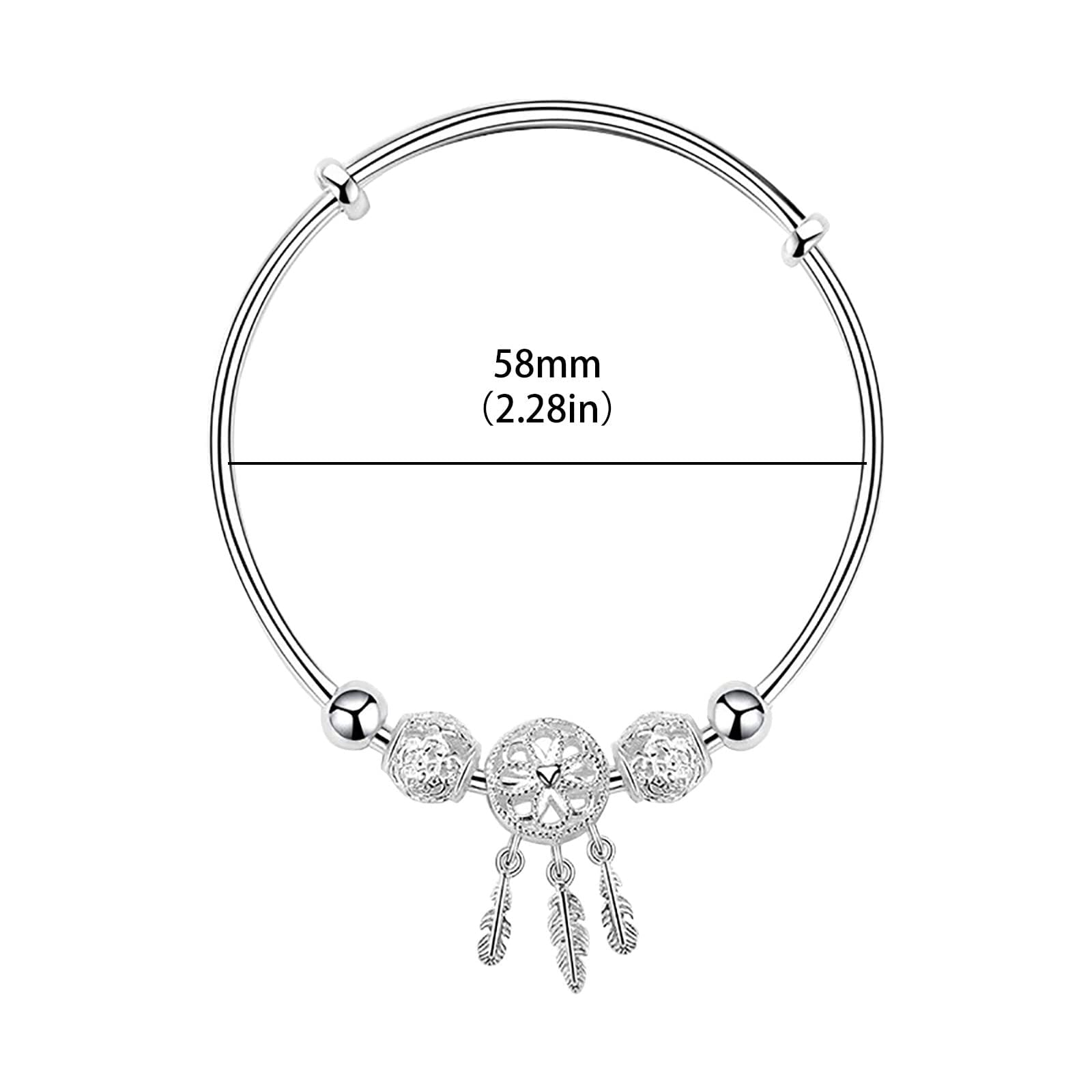 Luckilemon Silver Dream Catcher Tassel Feather Charm Bracelet Bangle Adjustable Mother's Day Jewelry Gift Birthday Christmas Gifts for Women Mom Wife