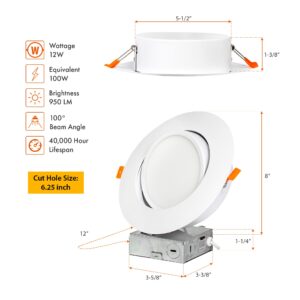 PROCURU [4-Pack] 6-Inch Gimbal Air-Tight LED 2700K-6000K 5CCT Color Selectable, Adjustable, Rotate & Swivel Ultra-Thin Heavy Duty Recessed Ceiling Downlight, Dimmable, IC Rated (VGB65W-4P)