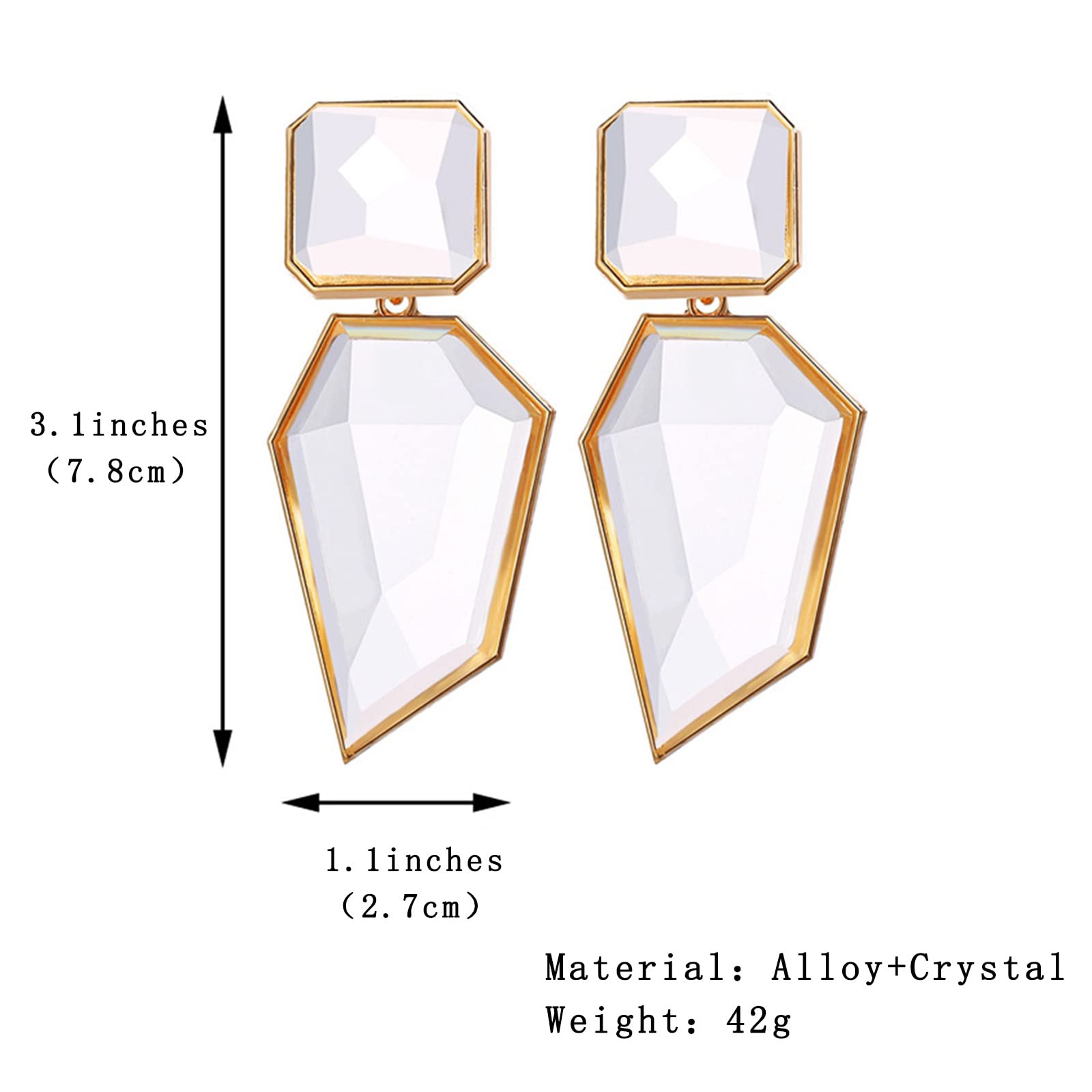 Acenail Glass Earrings Crystal Rectangle Geometric Dangle Drop Earrings Rhinestone Statement Trendy Pendant Earrings Acrylic Big Dangle Earrings Wedding Christmas Jewelry Gifts for Women