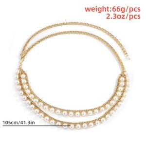 JWICOS Faux Pearl Layered Waist Chain for Women and Girls Bohemian Long Tassel Waist Chain Belt Body Chain for Dress Party