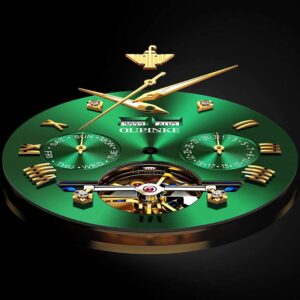 OUPINKE Mens Green Watches Automatic Skeleton Mechanical Self Winding Tourbillon Luxury Dress Wristwatch