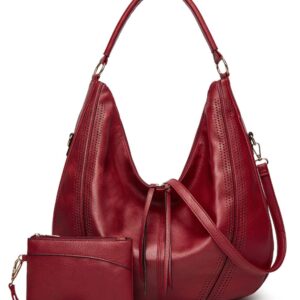 GJGJTER Women Vintage Hobo Shoulder Crossbody Bag Tote Handbag with Tassel Satchel 2pcs-Wine