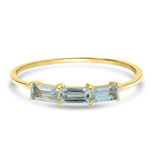 GEMISTRY Heidi 14k Gold over Sterling Silver Swiss Blue Topaz Gemstone Stackable 3-Stone Baguette Ring