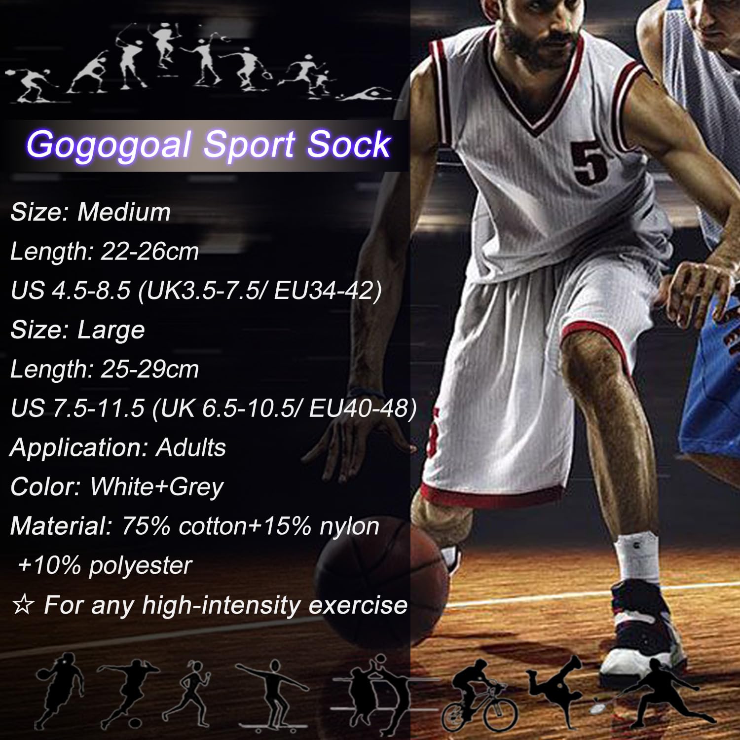 GOGOGOAL Non-slip Football Athletic Sock Men Women Anti-slip Slipper Socks Hospital Grip Soccer Sports Training Sock Basketball Yoga White M 3P