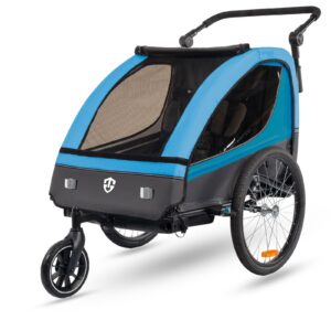 veelar sports suspension bike trailer & stroller 2 in 1 double seat for toddlers, kids, child bicycle carrier jogger (blue)