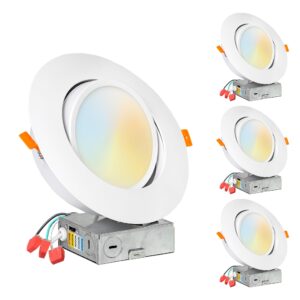 procuru [4-pack] 6-inch gimbal air-tight led 2700k-6000k 5cct color selectable, adjustable, rotate & swivel ultra-thin heavy duty recessed ceiling downlight, dimmable, ic rated (vgb65w-4p)