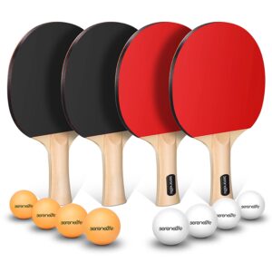 SereneLife Professional Ping Pong Paddle Set - Table Tennis Paddles and Balls Set w/ 4 Ping Pong Rackets, 8 Table Tennis Balls, Paddle Case - 2 or 4 Players Professional & Recreational Games - SLPPRAC