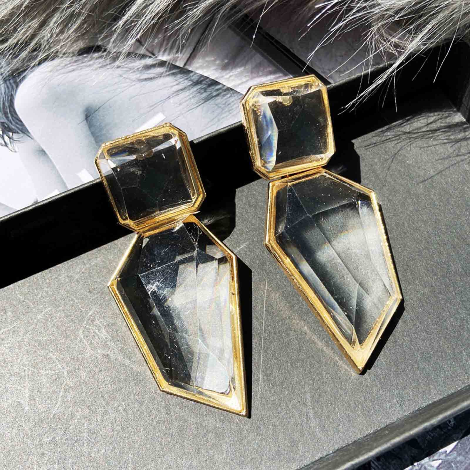 Acenail Glass Earrings Crystal Rectangle Geometric Dangle Drop Earrings Rhinestone Statement Trendy Pendant Earrings Acrylic Big Dangle Earrings Wedding Christmas Jewelry Gifts for Women